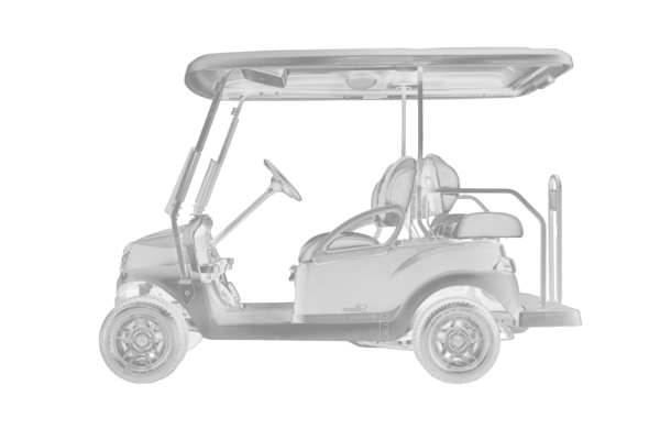 Club Car Tempo 2+2 seitlich Seitliche Darstellung eines Club Car Tempo 2+2 Golfcarts in Schwarz Weiß