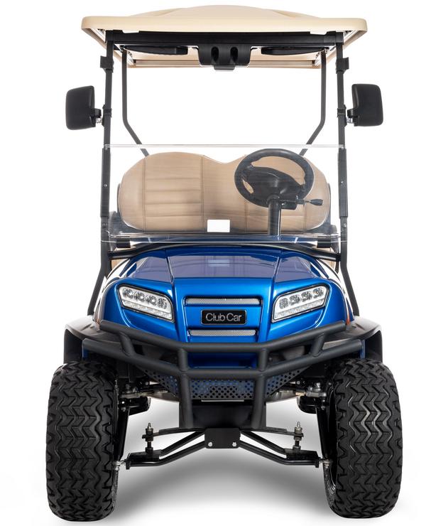 Front view of a golf buggy Onward in the Liftetd version of Club Car.