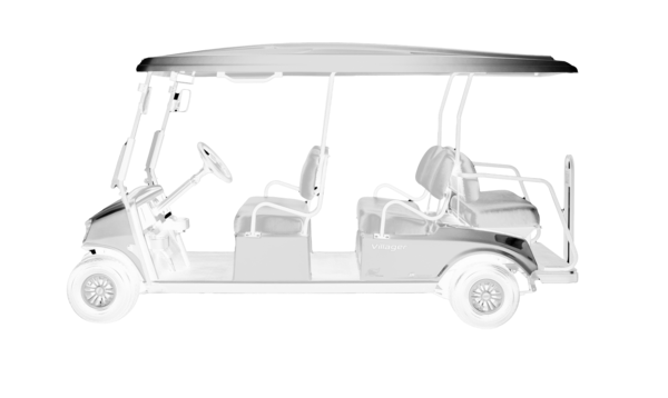 Club Car Villager 6 Seitliche Darstellung eines Club Car Villager 6 Personentransporters in Schwarz Weiß