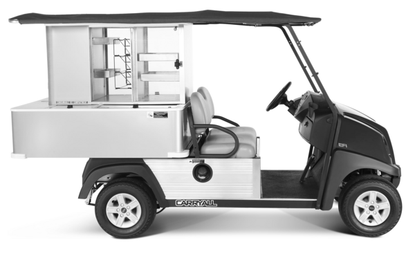 Seitliche Ansicht eines Elektro Mini Food trucks von Club Car.